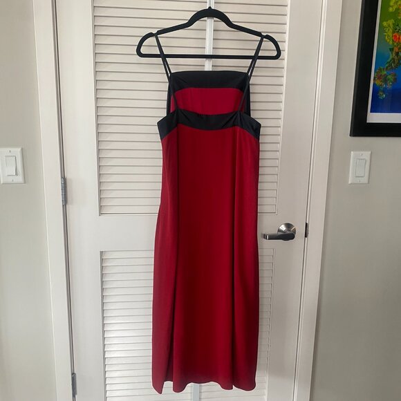 See by Chloé Silk Insert Midi Dress, Red/Black, Size 4 - Picture 2 of 9